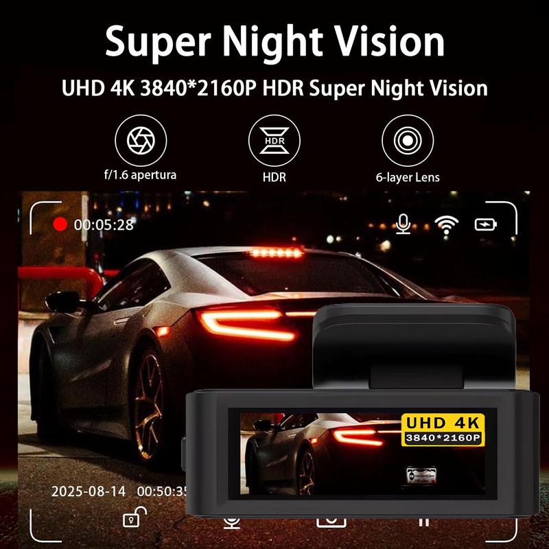 4K Dash Cam 3840*2160P Car DVR Support WIFI GPS Dual Lens Auto Mini Car Camera With Super Night Vision G-Sensor 24H Parking