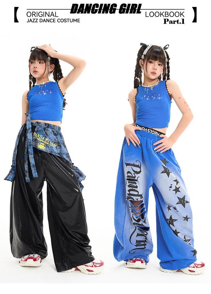 Girls' Rhinestone Vest & Loose Pants Hip Hop Dance Costume Set