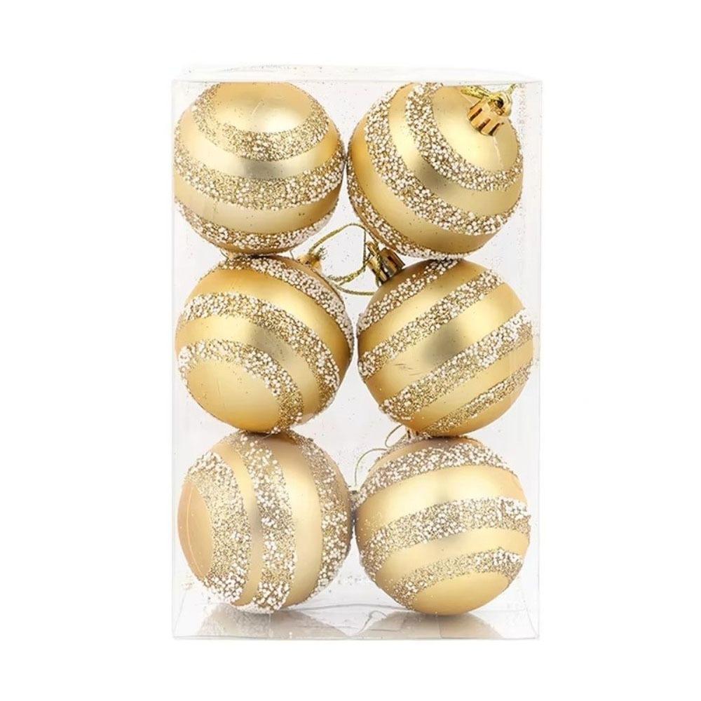 6Pcs/Set Colorful Glitter Painted Christmas Balls Plastic Xmas Hanging Ball Festival Party Decor