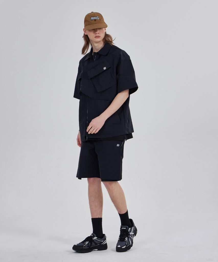 Kallapataleu Nylon Taslan Offset Zip Pocket Half Shirts - Black