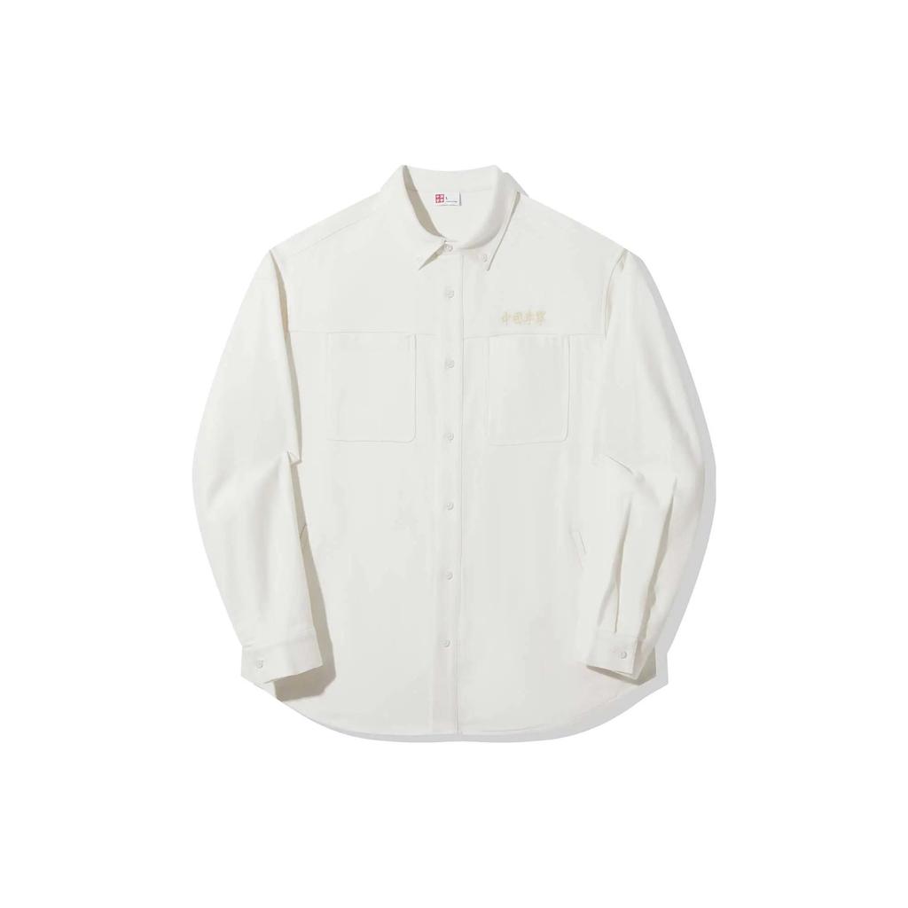 Li Ning Vital Series Solid Color Loose Casual Long Sleeve Shirt Unisex Shirts Off-White AFDT755-3