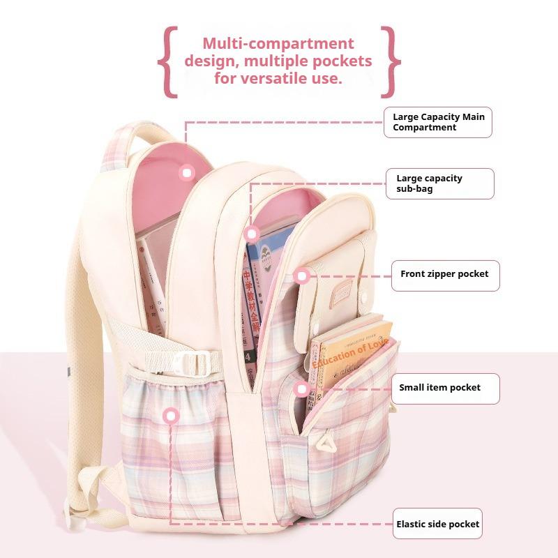 Fashion Plaid Kids Backpack Primary Students School Bags Girls Cute Backpack Large Capacity Book Bag Oxford Waterproof Rucksack