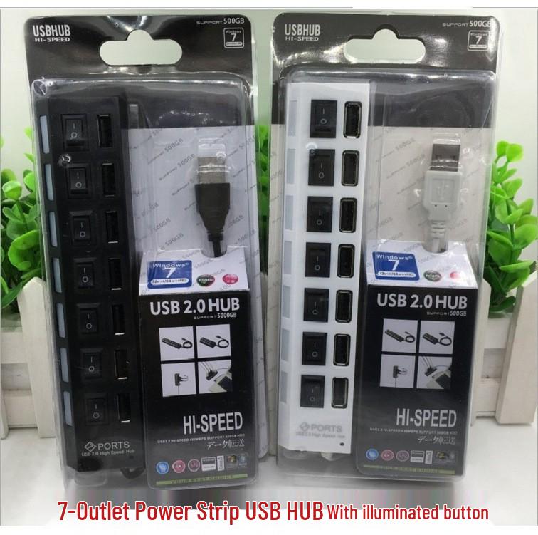 7-Port High-Speed USB Hub with Independent Switches, Supports External Hard Drives
