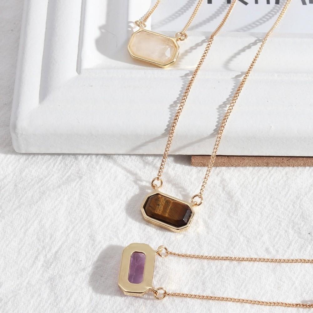 Handmade Semi Stone Choker Natural Stone Square Pendant Fashion Raw Gemstone Necklace Yoga