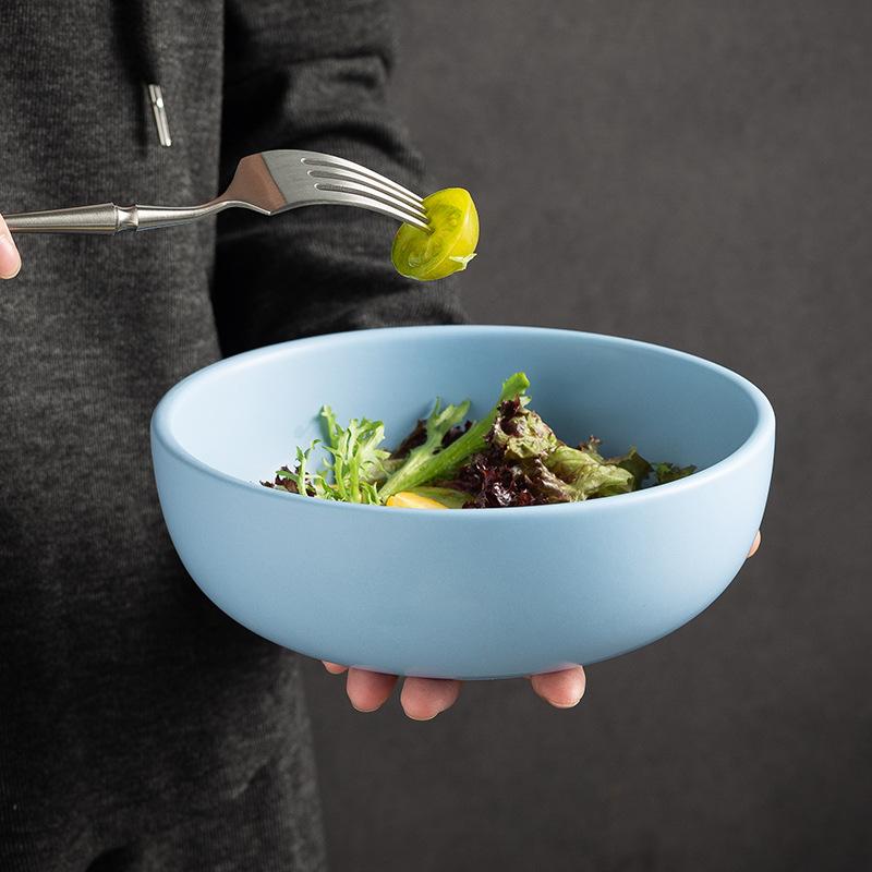 Korean Salad Bowl Ceramic Instant Noodle Bowl Dessert Bowl Household Soup Bowl Simple Rice Bowl Underglaze Color Round Bowl Ins Style