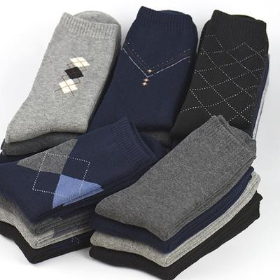 5 Pairs of Socks Men's Winter Towel Socks Casual Mid-calf Socks Diamond-shaped Padded Thickened Warm Adult Terry Socks