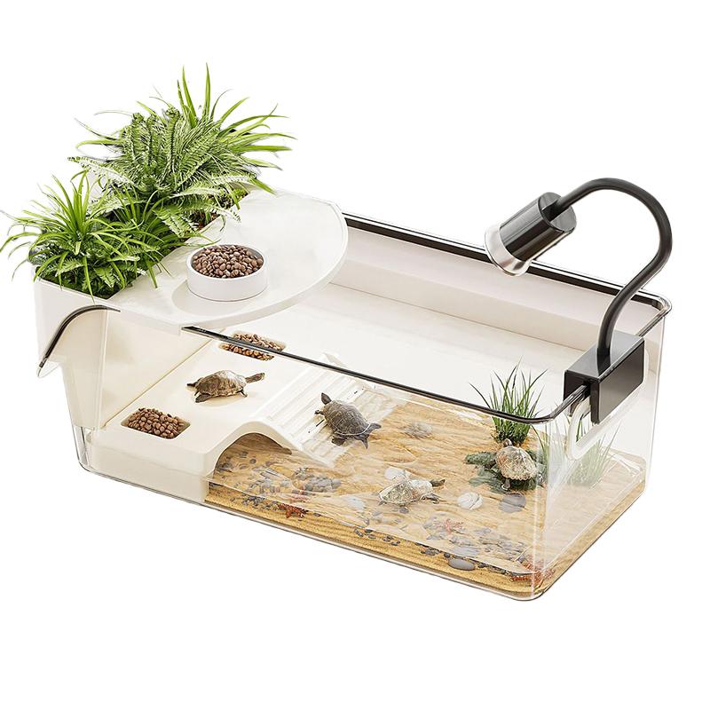 

Turtle Tank with Basking Ramp Reptile Terrarium for Frog Hermit Crabs Amphibians Breeding Feeding Habitat Container M