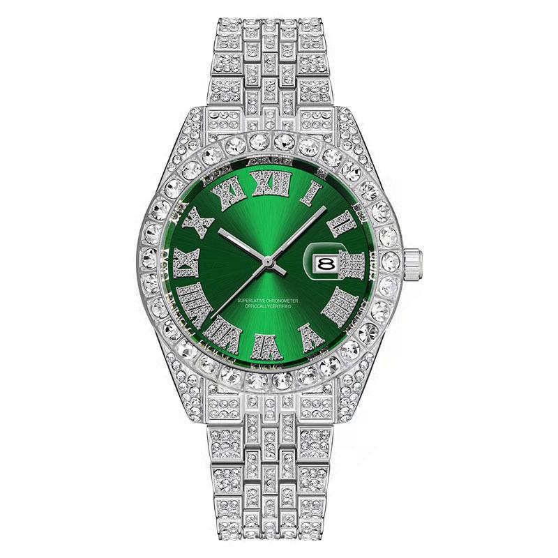 Huaqiangbei Men's Diamond-Studded Submariner Hip Hop Quartz Watch with Calendar