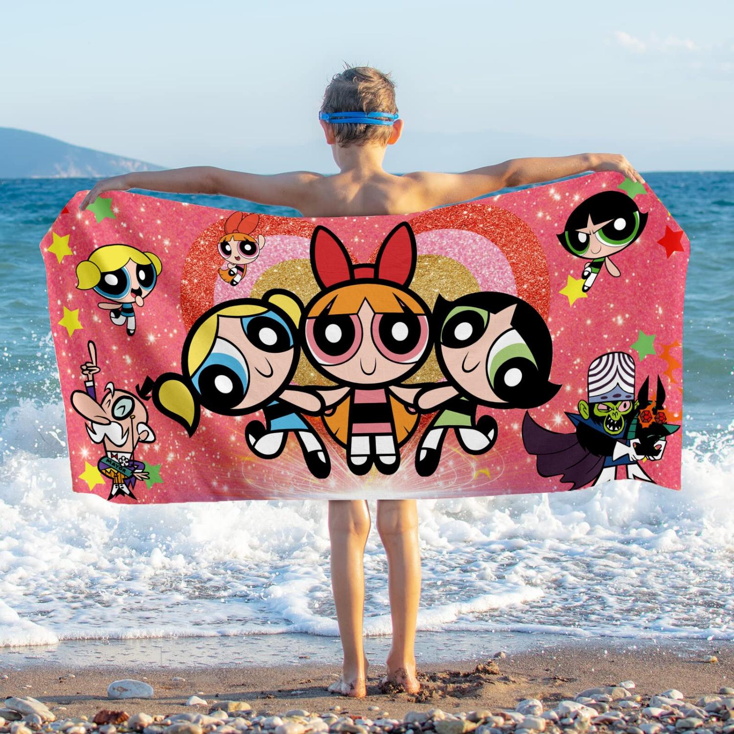 

The Powerpuff Girls Beach Towel Microfiber Blend Pool Towel 140x180cm New,Breathable Cartoon Sauna Shower Towels W30*H60(CM)