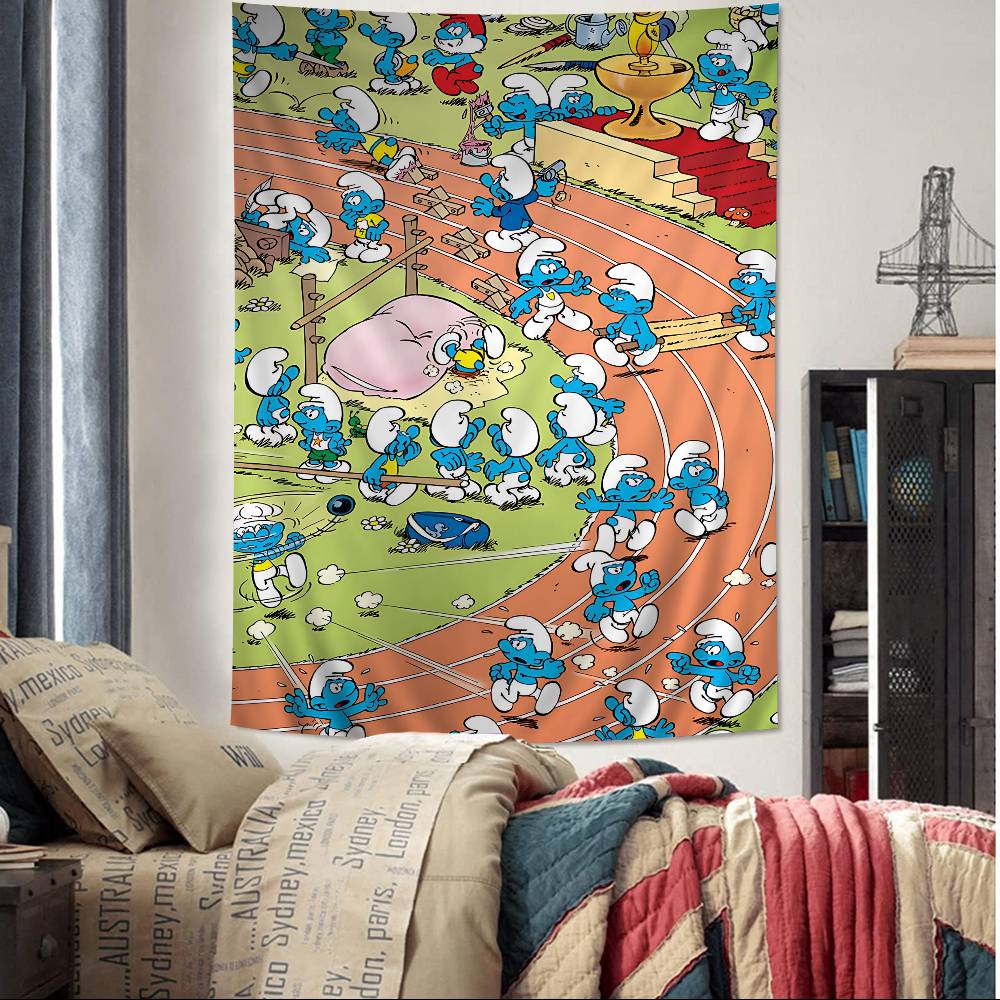 Cartoon SSmurfs Colorful Tapestry Wall Hanging Hanging Tarot Hippie Wall Rugs Dorm Wall Art Decor