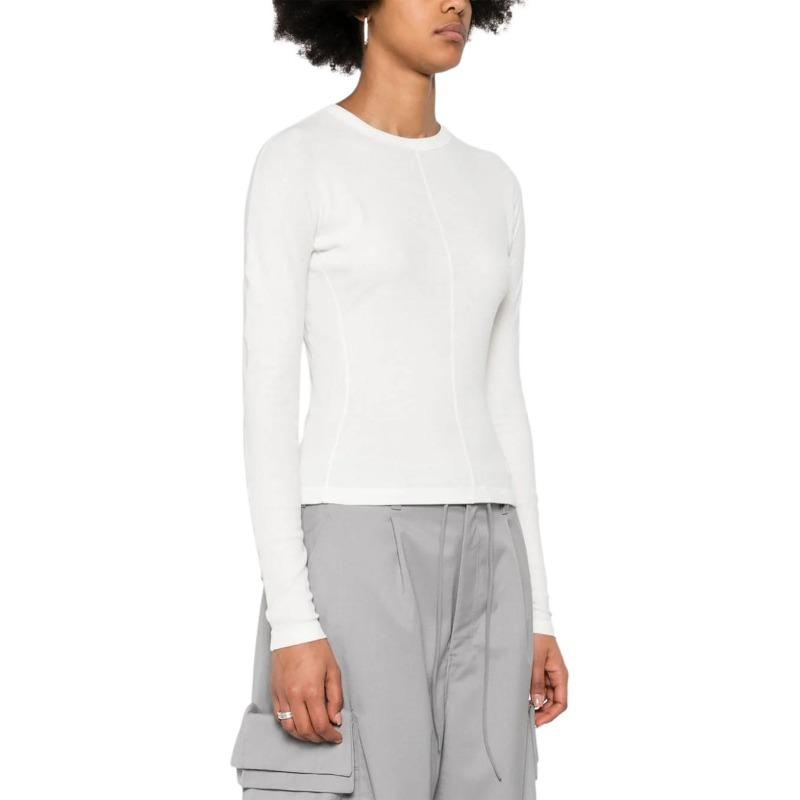 Y-3 Women's Solid Color Crew Neck Long Sleeve T-Shirt White IV7754
