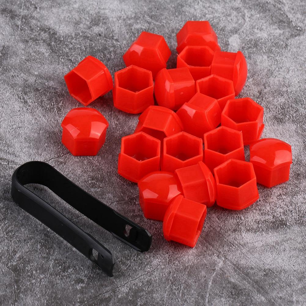 20pcs 21mm Nut Car Wheel Auto Hub Screw Protection Anti Theft Cover Cap Red