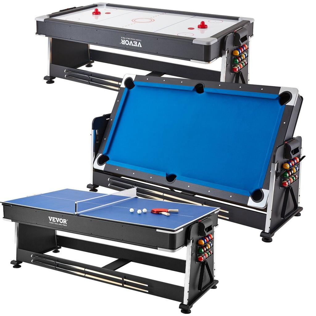 3-in-1 Rotierender Schwenk-Multi-Spieltisch Air Hockey Billardtisch Tischtennis