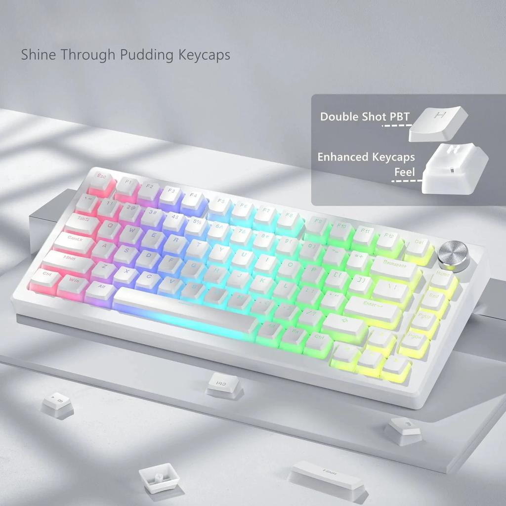 Xiaomi 129 Key White Pudding PBT Double Shot Keycaps OEM Profile Custom Keycap Set for 100%, 75%, 65%, 60% Gaming Mechanical Keyboard