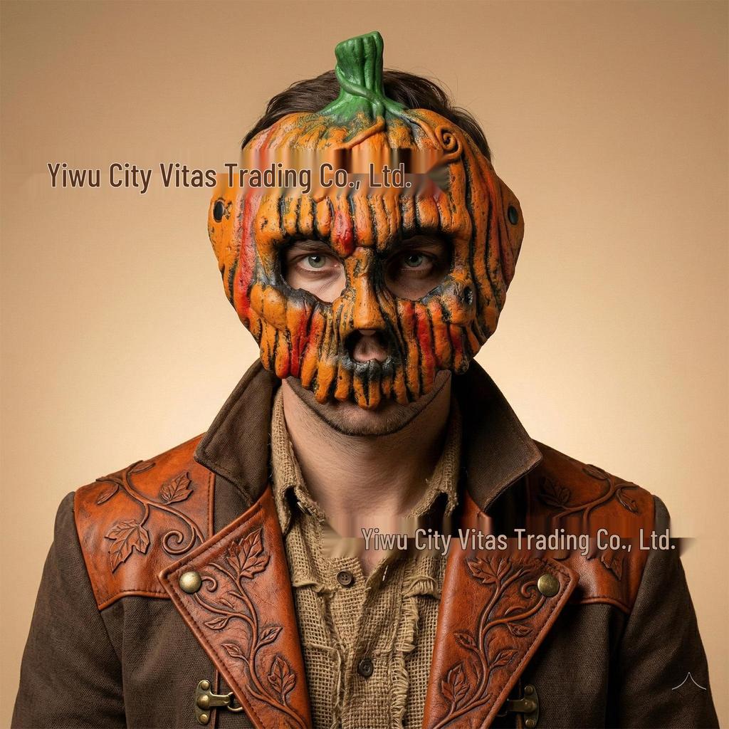 Masque Citrouille Halloween Demi-Visage 3D pour Mardi Gras et Fêtes d'Horreur de Carnaval