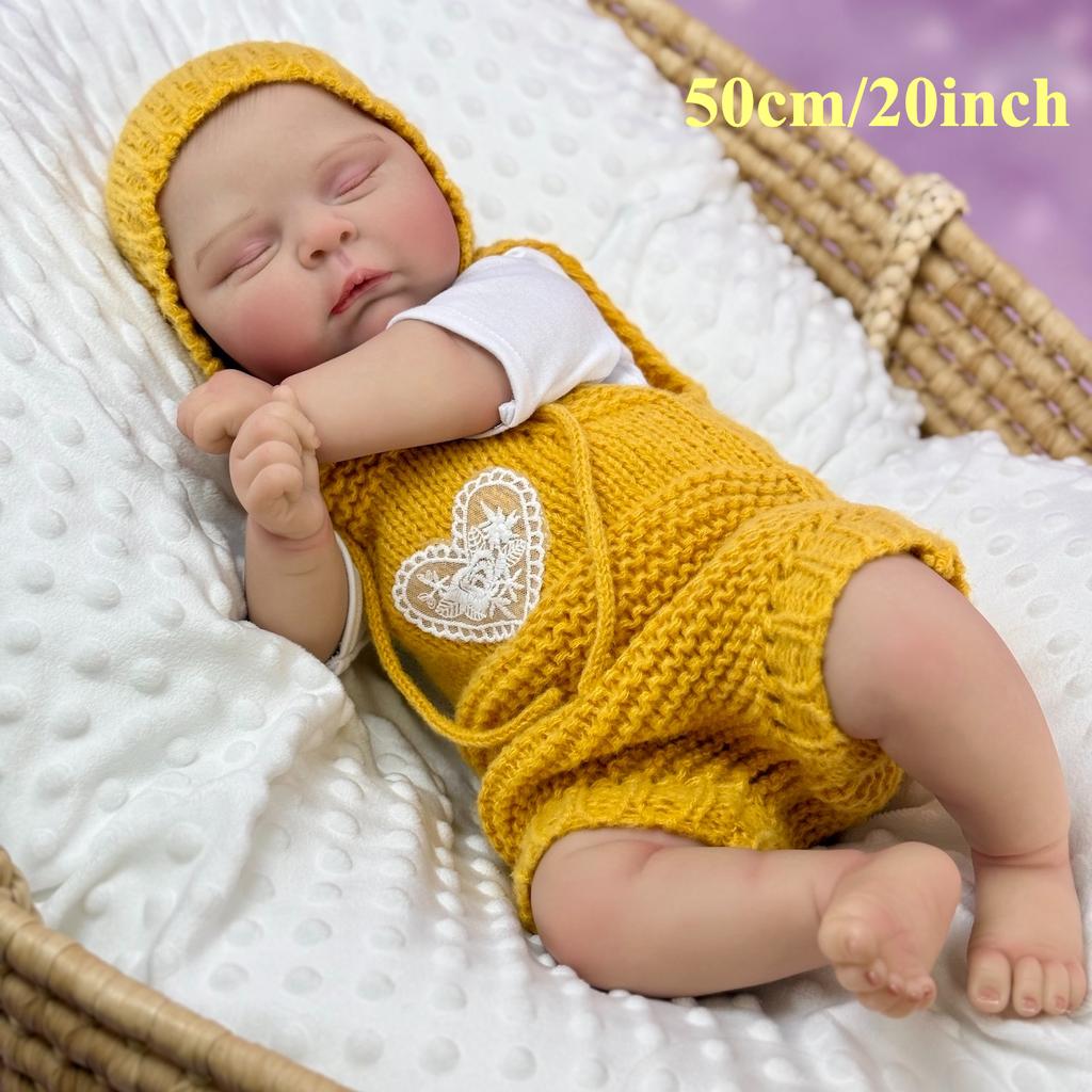 BZDOLL 50CM 20inch Vinyl Limbs Cloth Body 3D Skin With Visible Veins Asleep Fat Reborn Baby Doll Toy For Kids Sweet Doll Handmade Birthday Gift