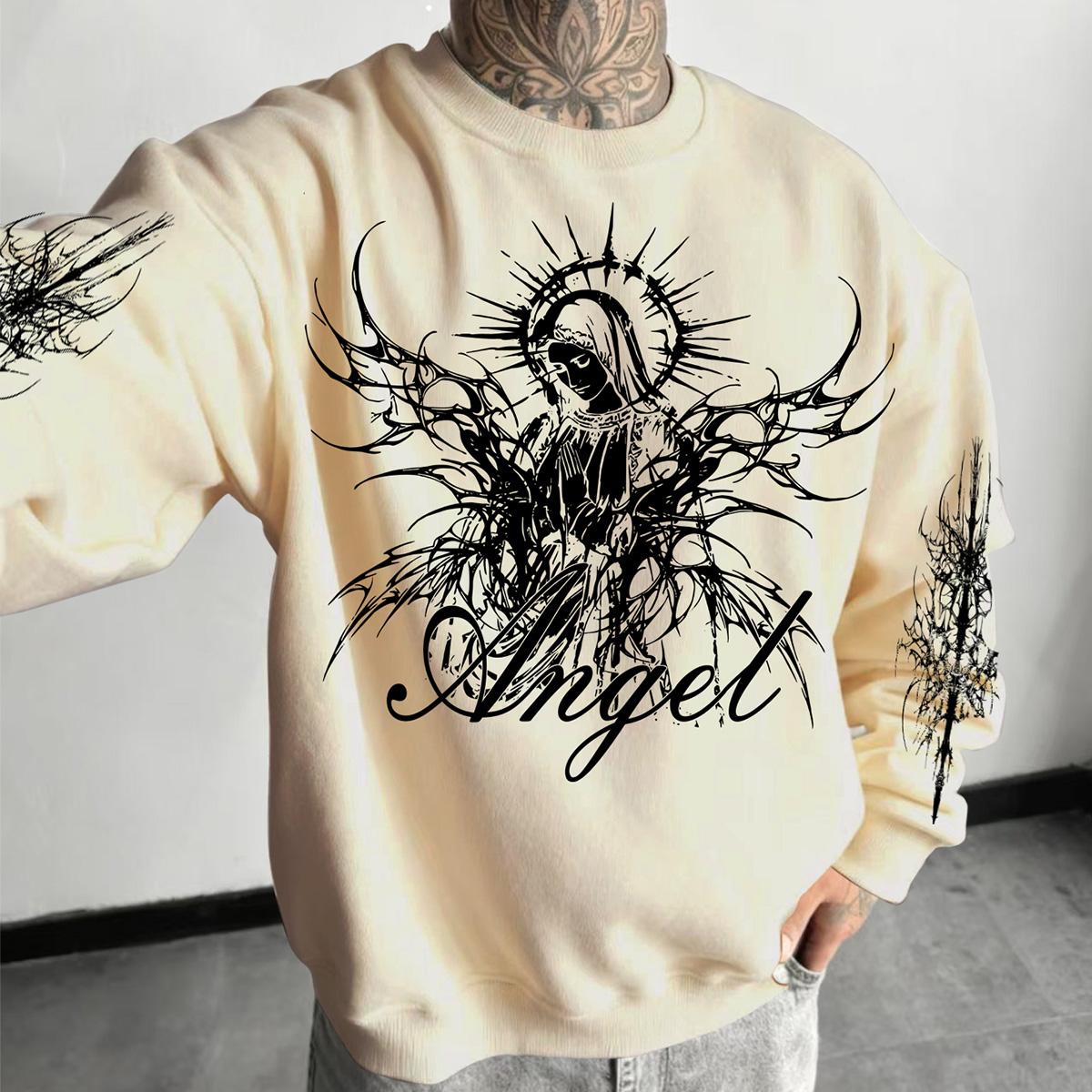 Thorn Wings Angel Dark High Street Print Hoodie: A trendy, casual style perfect for everyday wear, ideal for street fashion enthusiasts L абрикосовый
