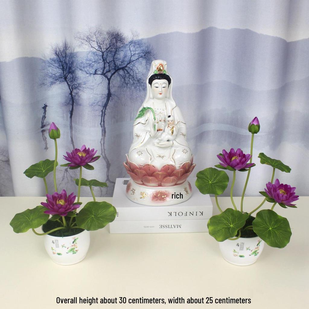 Artificial Lotus Flowers for Buddha Altar, Decorative Silk Bonsai, and Small Guanyin Ornaments