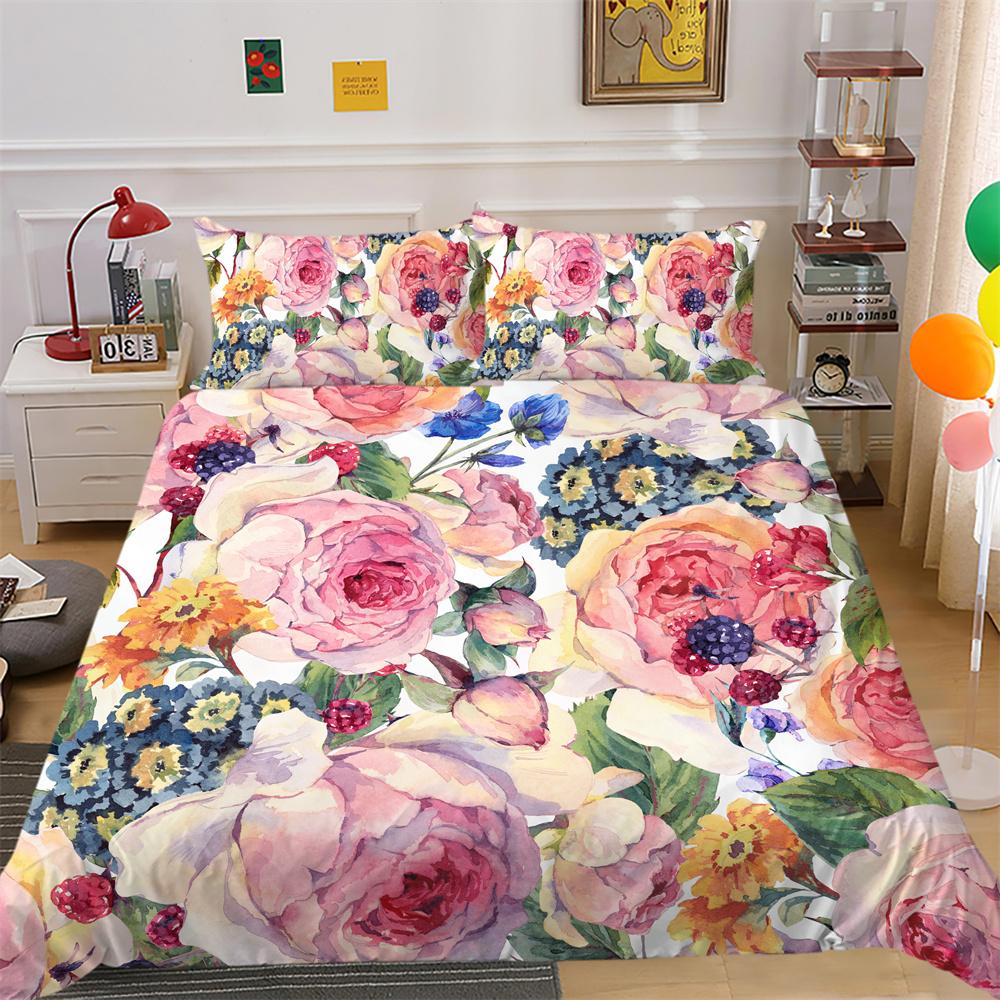 Juego de cama con estampado de flores, colchas de poliéster de doble tamaño, ropa de cama para el hogar de alto rango a la moda