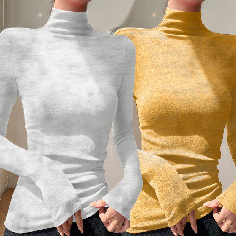 Chic Slim-fit High-neck Long-sleeve Base Layer: Solid Color, Flattering, Versatile Autumn/Winter Top