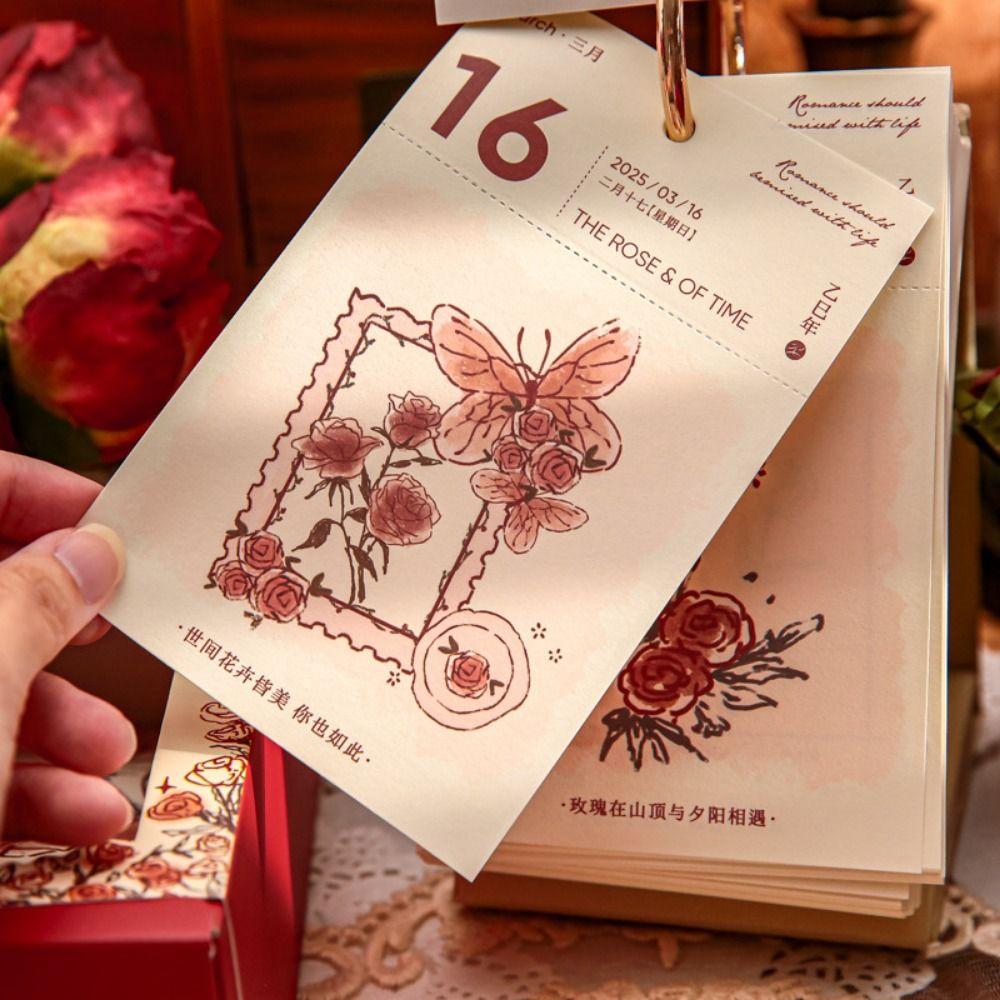 

Thick Paper Rose Desk Calendar DIY Scrapbook Standing Flip Calendar Inspirational Writing