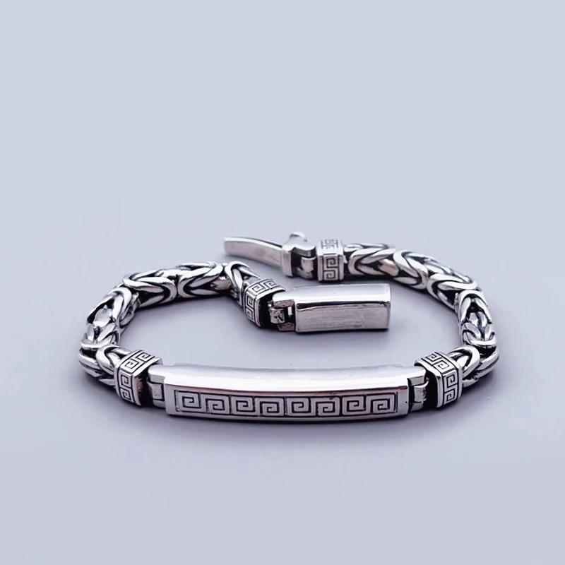 HX Silver 4mm/5mm Smycken Herrarmband Personlighet Fredsmönster Retro Hipster Nyckelmönster Spänne Present Accessoar Kedjeserie