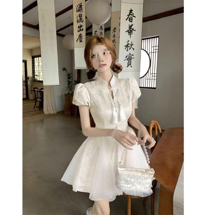 New Chinese national style improved cheongsam short-sleeved dress children's summer high-end temperament waist fairy tutu skirt