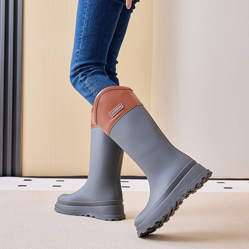 Women's High-cylinder Rain Boots: Stylish For Outdoor Wear, Thick-soled Water Shoes, Waterproof Galoshes, Camping Long Boots