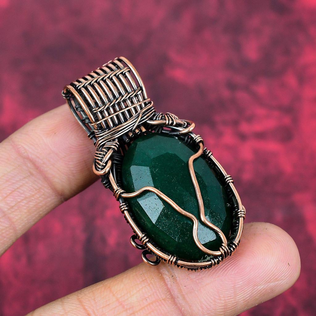 Facettierter sambischer Smaragd Anhänger Kupferdraht umwickelter Anhänger Edelstein Schmuck handgefertigt brandneuer Anhänger Kupferdraht Schmuck Verlobungsgeschenke