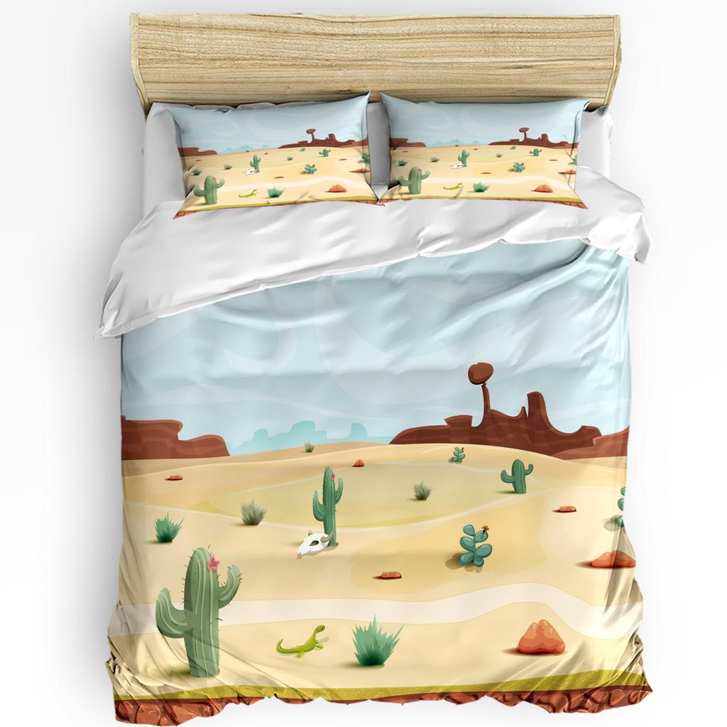 Cartoon Cactus Desert Bedding Set 3pcs Boys Girls Duvet Cover Pillowcase Kids Adult Quilt Cover Double Bed Set Home Textile