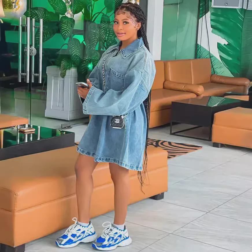 2024 European and American Women's Spring/Summer Loose Denim Lapel Dress