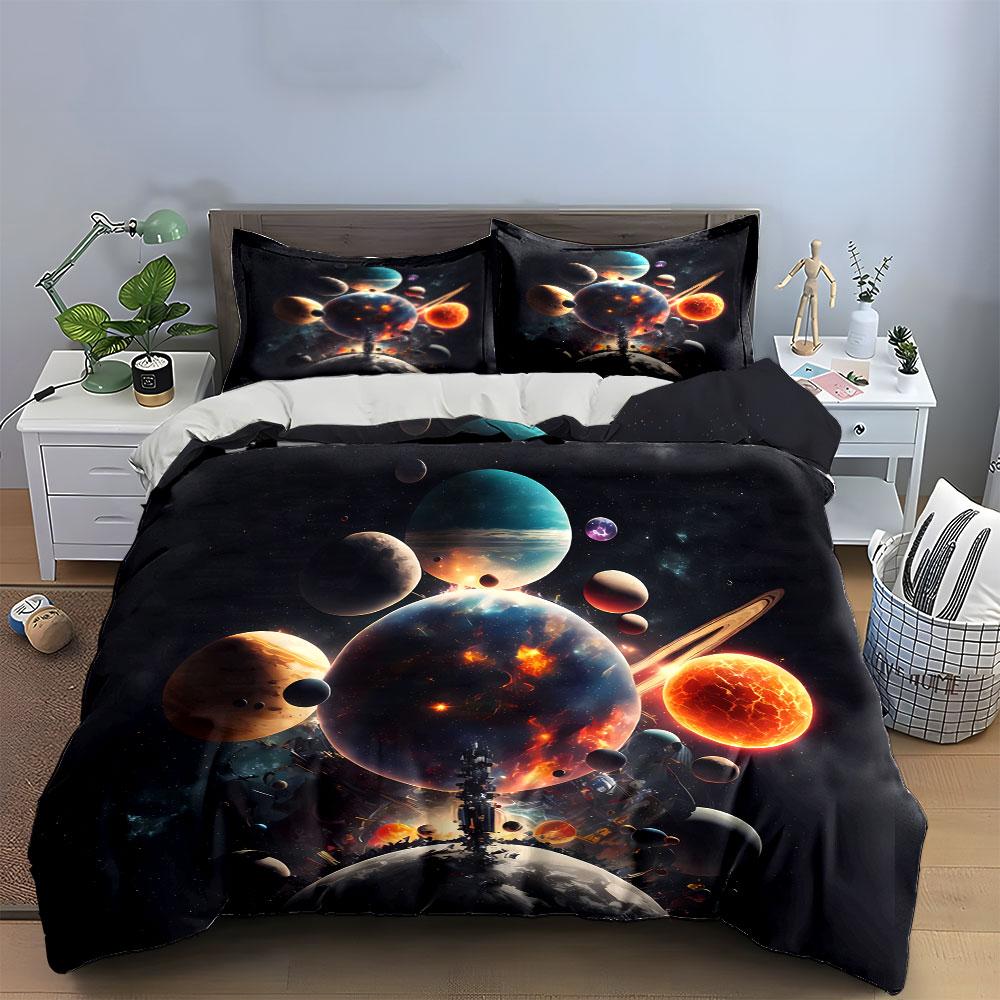 Space Universe Art Three-Piece Soft Comfortable Duvet Cover Bedding Set Included 1*Duvet Cover & 2*Pillowcases, Gift