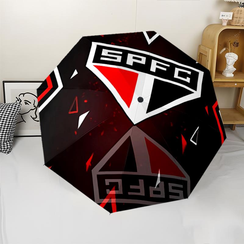 São Paulo FC logo Print Automatic Umbrella, 8 Rib Iron Frame, Plastic Handle, Suitable for Outdoor Travel &Daily , Ideal Gift