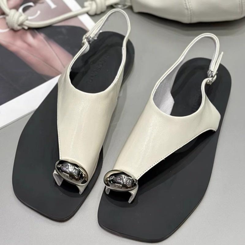 

Fashion Concise Clip Toe Buckle Strap Sandals Woman Summer Elegant Pu Leather Flat Gladiator Shoes Ladies Casual Brand Design Flip Flops 35 белый
