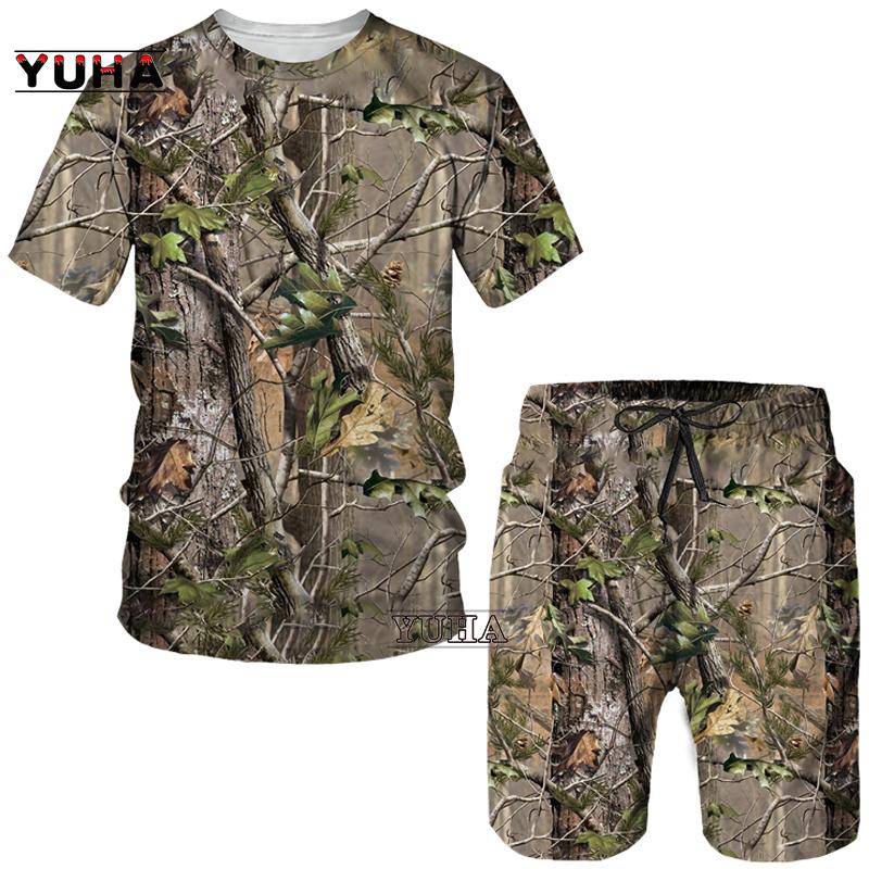 Letné pánske tričko s 3D potlačou maskáčové javorové listy/šortky/obleky Unisex Príležitostné Outdoorové športové oblečenie s krátkym rukávom