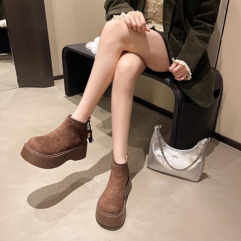 Martin boots women's autumn and winter new thick-soled small man height increase versatile short boots retro