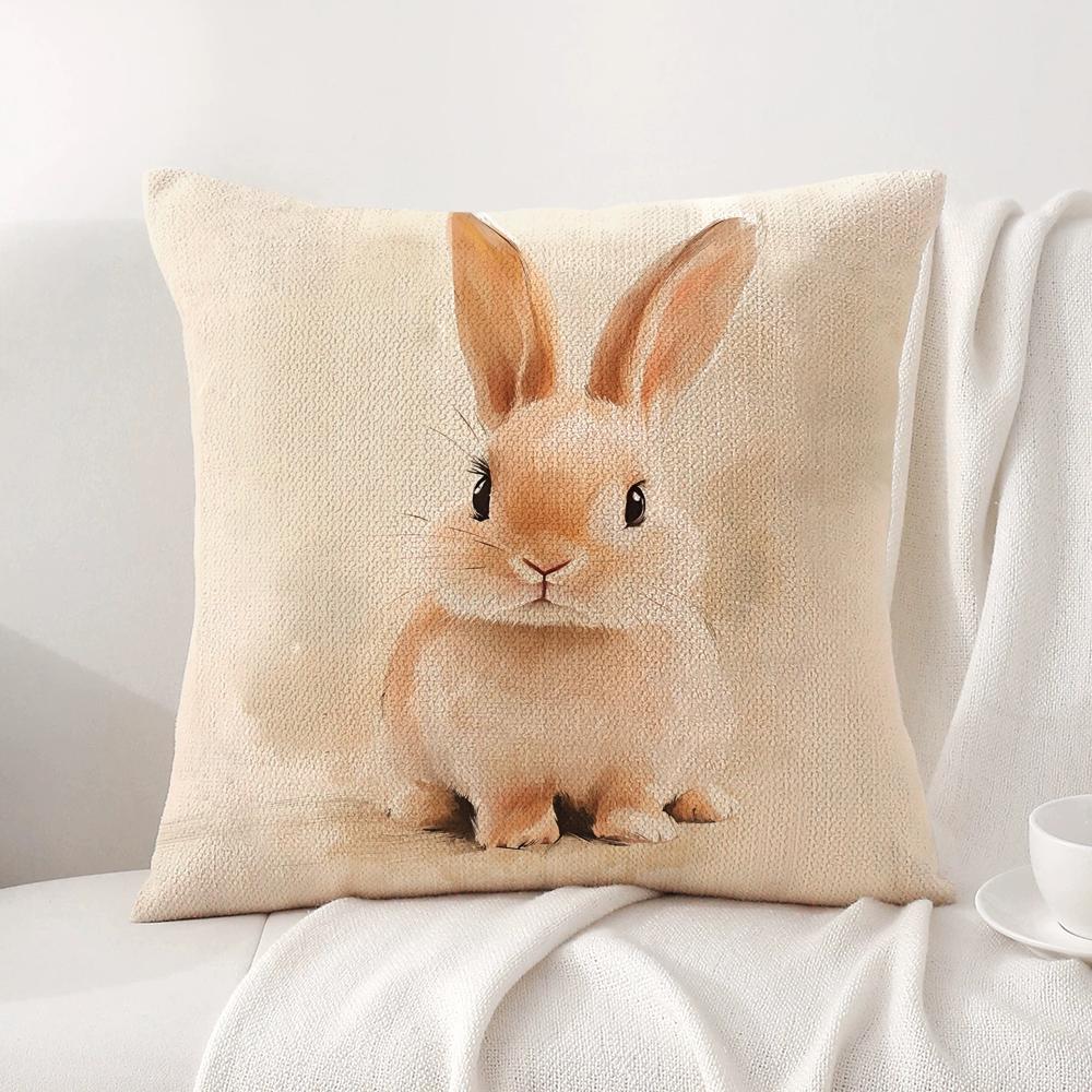 Retro Easter Bunny Cushion Cover Natural Linen Organic Fabric DoubleSided Printing Sofa Home Decor Gift Pillow Cover