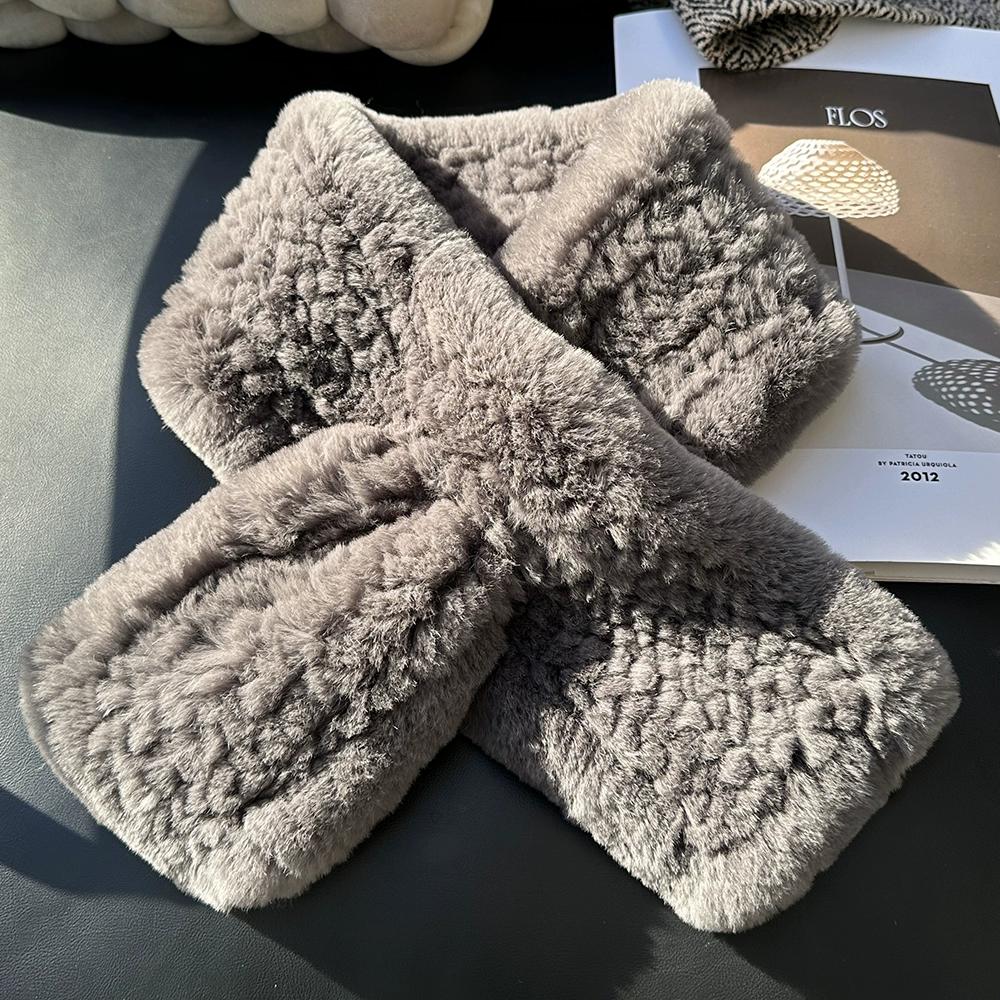 Winter Real Rex Rabbit Fur Scarf Korean Version Simple Long Scarf Warm Double-sided Thickened Fur Collar