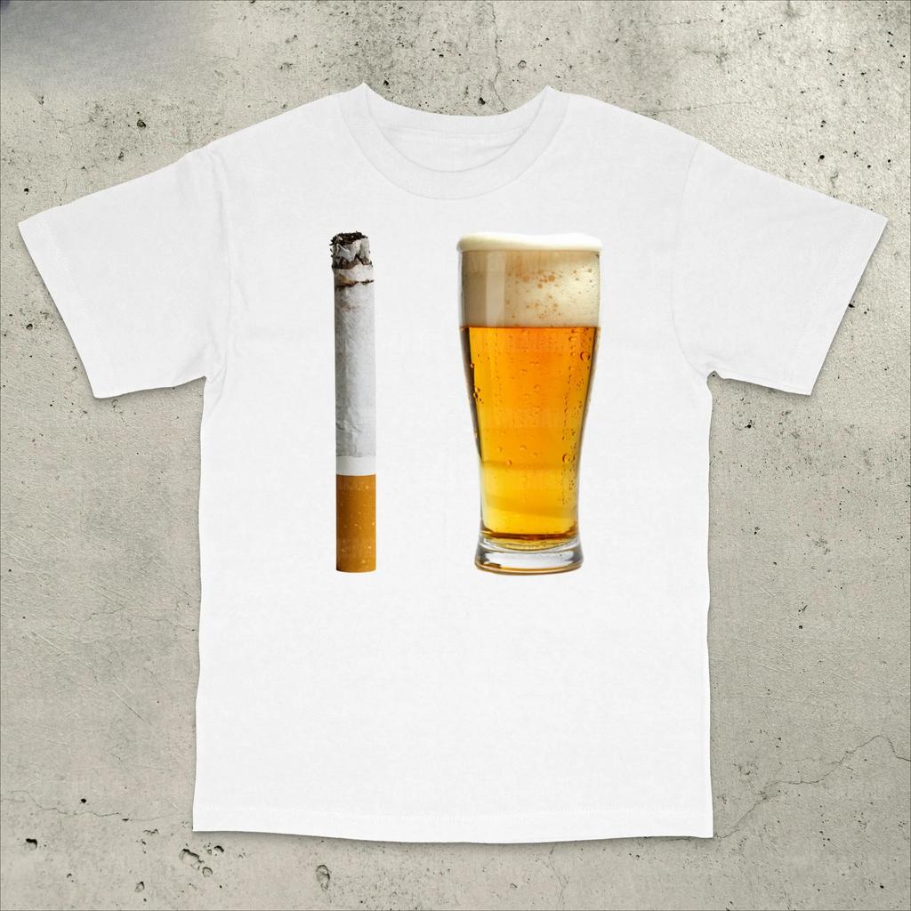 Beer and Cigarette Funny Printed Tshirt  Alcohol Beer Women Tee Short Sleeve Round Neck Causal Summer Women Clothing