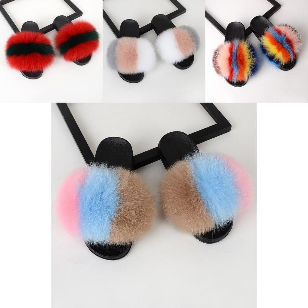 New Girls Fur Slippers Sandals Shoes Soft Luxury Women Lady Slides