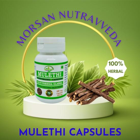 Morsan Nutraveda Mulethi (Glycyrrhiza Glabra, Yashtimadhu) Extract Capsules – 100% Herbal | 60 Veg Capsules X 500 Mg. (Pack of 4)