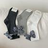 5 Pairs of Women's Spring and Autumn Vintage Checkered Bow Cotton Breathable Mid Calf Socks