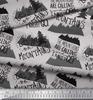 Soimoi Gray Japan Crepe Satin Fabric Mountains & Text Printed Fabric 1 Metre 42 Inch