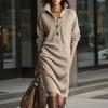 Women's Long Loose Knee Length Sweater Dress Sweater Dress Loose Long Knitted Knee Length Solid Color Dress