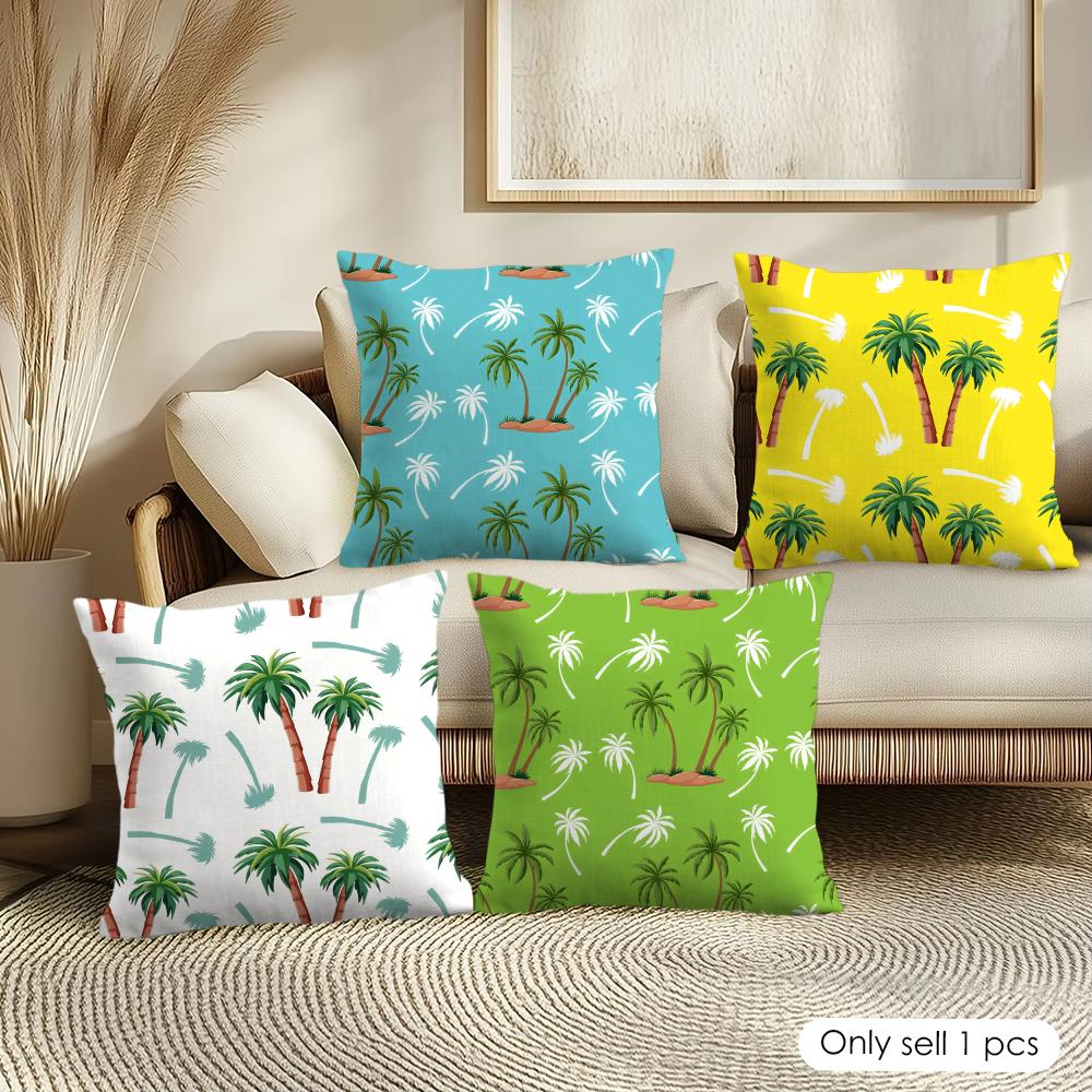 Palm Tree Pattern Cushion Cover Soft Short Plush Pillow Cover Smooth Cozy Texture Aesthetic Cushion Case Home Decor
