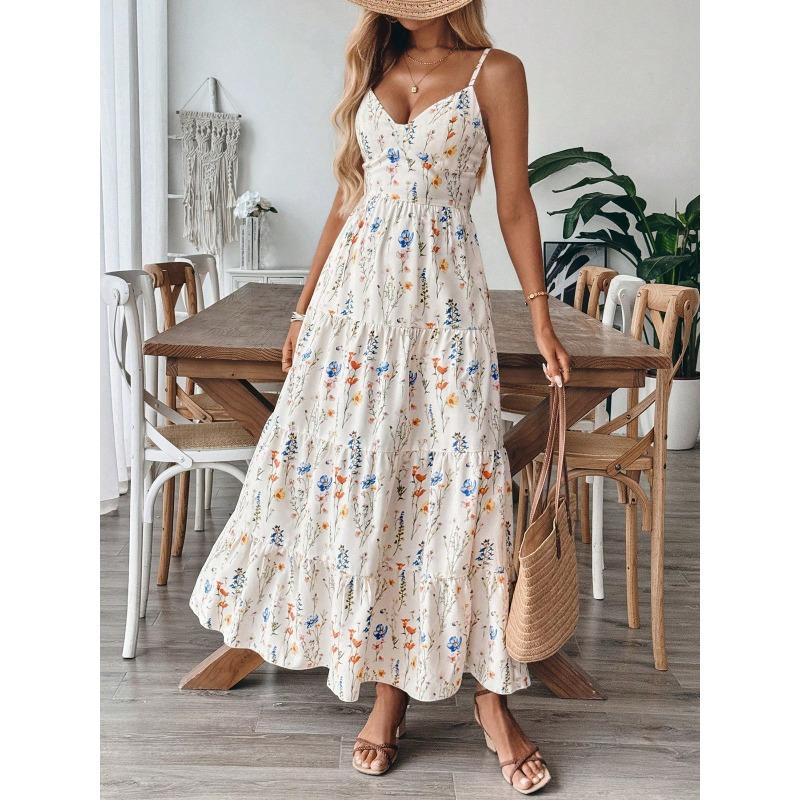 Bohemian spot spring and summer new women s elegant vacation fashion European and American suspender dress women S прозрачный