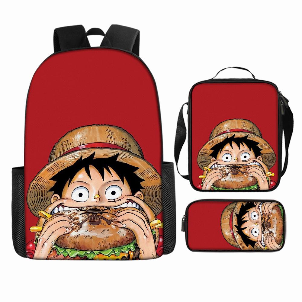 Anime Rucksack Set One Piece Naruto Schultasche für Jungen Schüler Laptop Rucksack Umhängetasche Federmäppchen 3-teilig Große Kapazität Wasserdicht