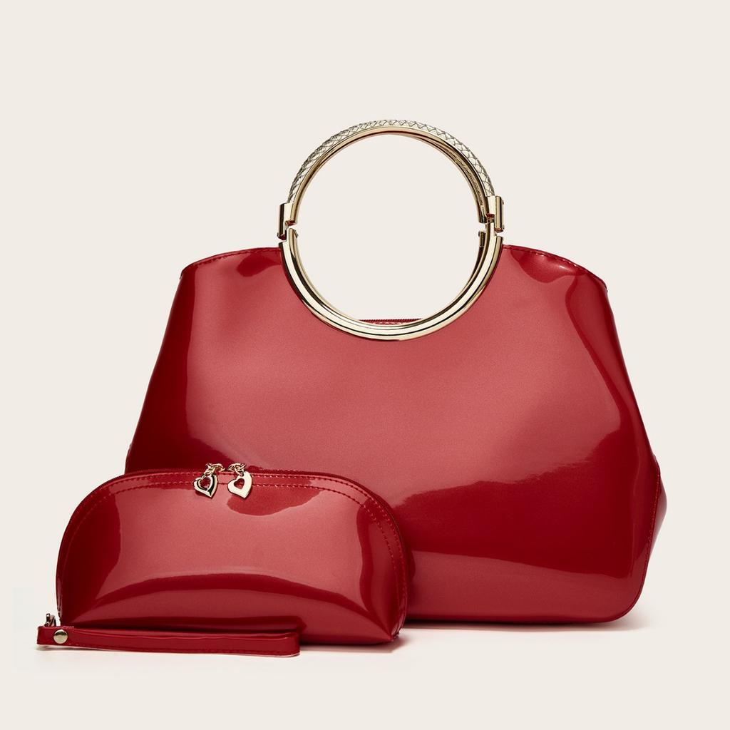 New Fashion Patent Leather Handheld Women's Bag Red Bridal Wedding Bag Women's Wedding Bag Mother and Child Bag