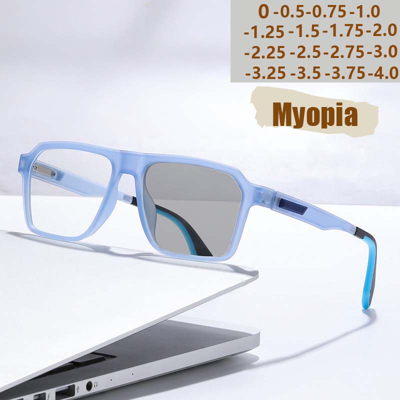 New Anti Slip Eyeglass Frame Light Sensitive Color Changing Spring Foot Flat Mirror Anti Blue Light Myopia Glasses 6078