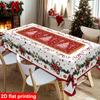 Tablecloth with Embossed Edges , Featuring a Merry Christmas Theme for Parties, Adorned with a Buffalo Check Bow, Poinsettias, Christmas Trees